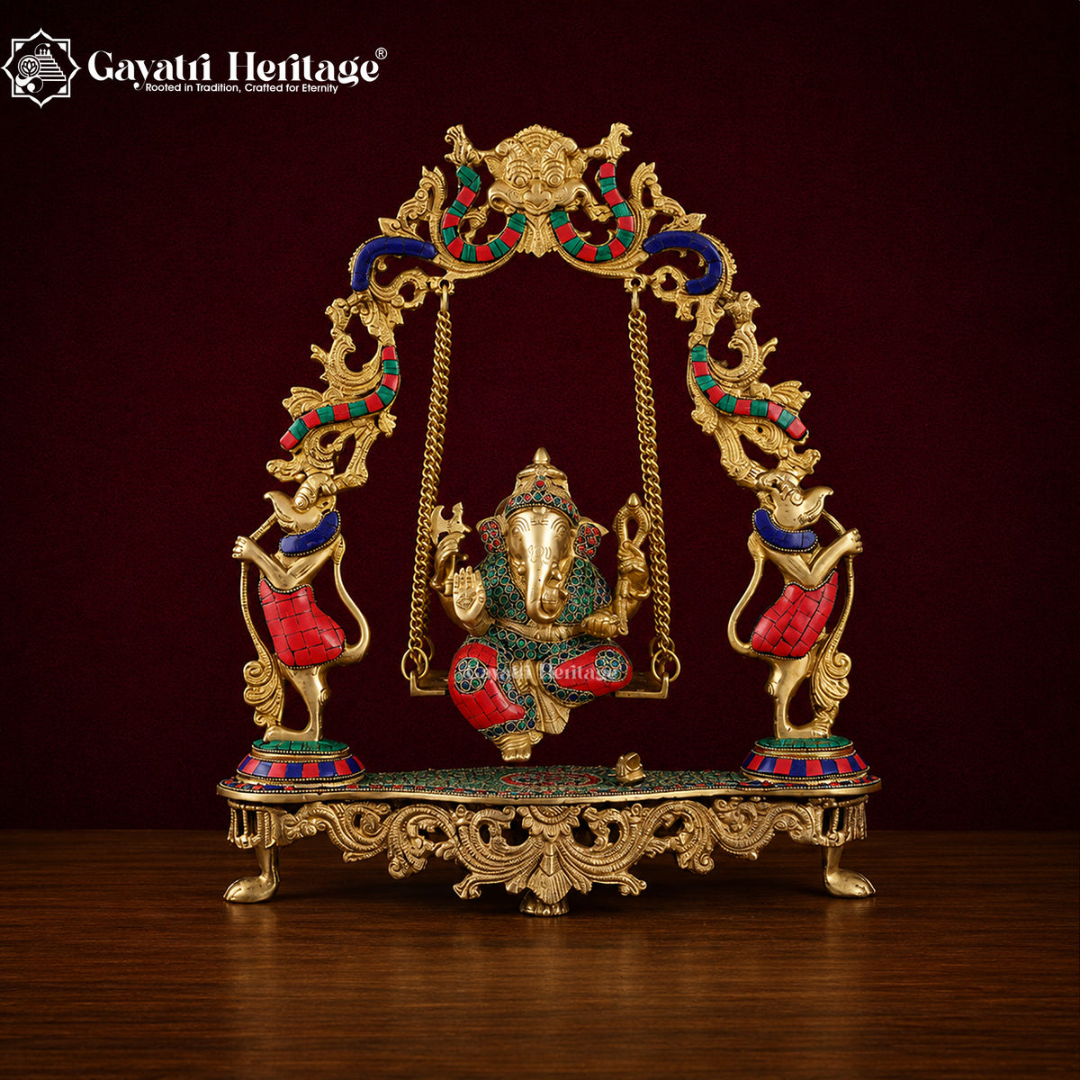 Brass Ganesha Jhula – Stonework Swing for Lord Ganesh | Gayatri Heritage