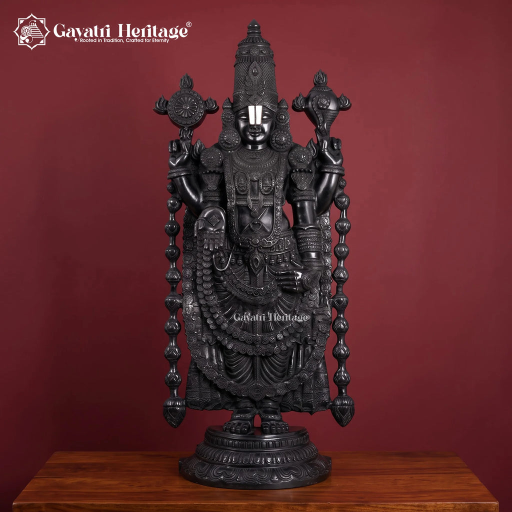 Black Brass Venkateswara Swamy Idol | Large Tirupati Balaji Statue for Temple