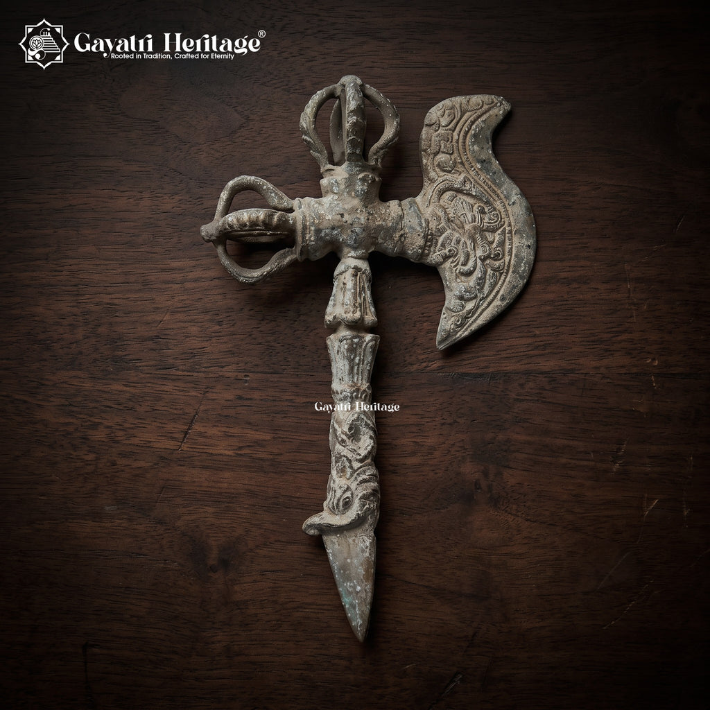 Rare Old Tibetan Ritual Axe (Kartika) Vajra Handle | Antique Brass Altar Piece  Himalayan Collectible Art
