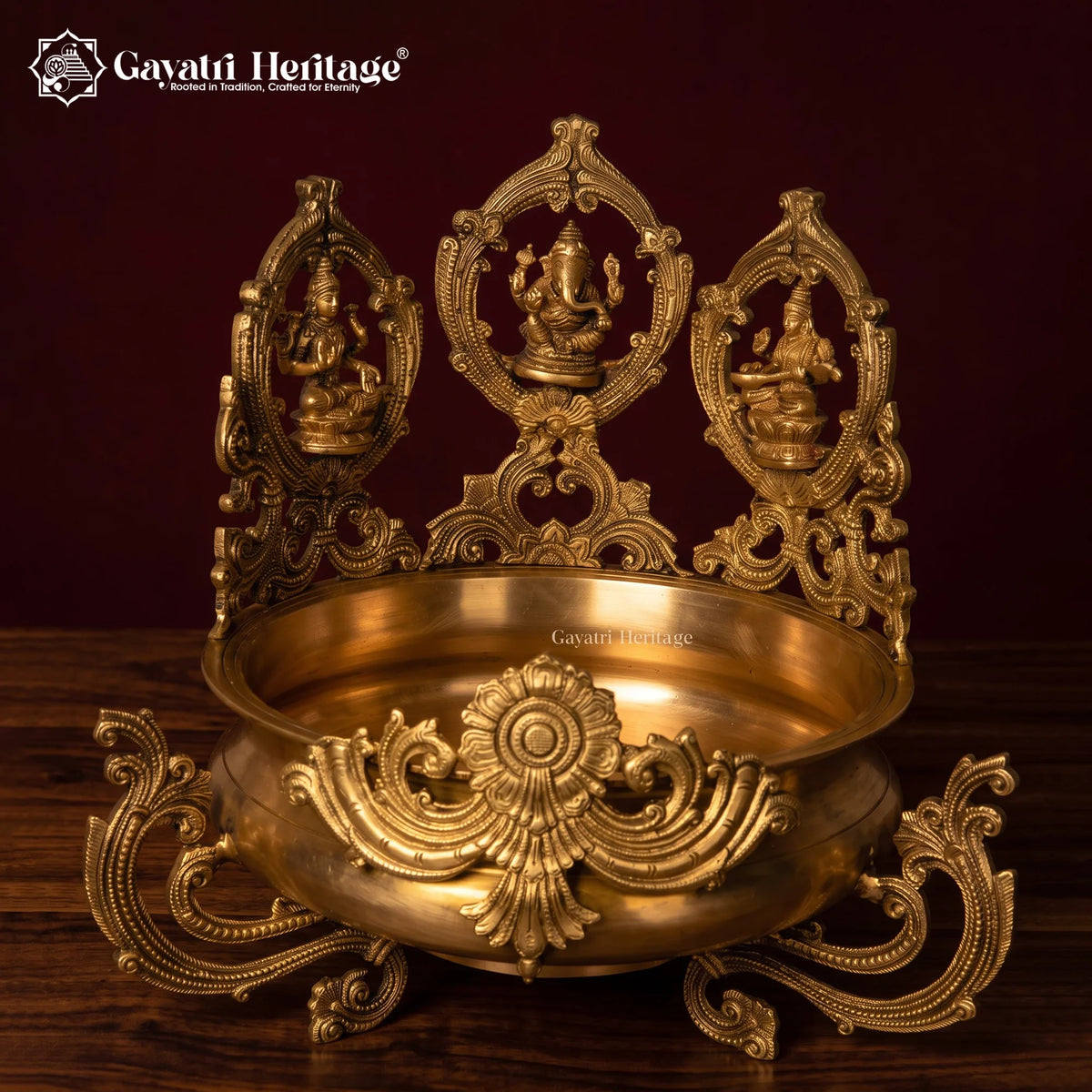 Brass Ganesh Laxmi Saraswati Urli – view 2 of 5