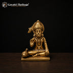 Brass Hanuman Idol | Seated Blessing Pose with Gada | Antique Gold Bajrangbali Statue | Handcrafted Hindu Murti | Pooja Room Decor