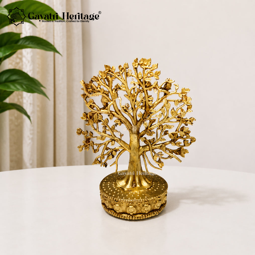 Brass Small Tree Statue | Decorative Metal Tree Figurine | Luxury Home Décor & Tabletop Accent