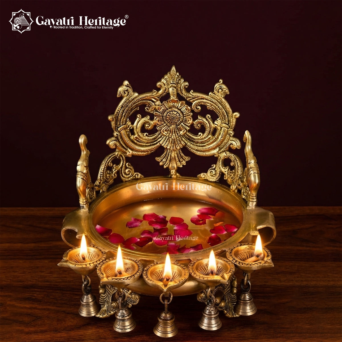 Brass Urli with Diya and Bells – Elegant Traditional Décor | Gayatri Heritage