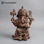 Brass Ganesha Statue | Antique Finish Ganesh Idol Seated on Lotus | 16 Inch Hindu God Home Decor