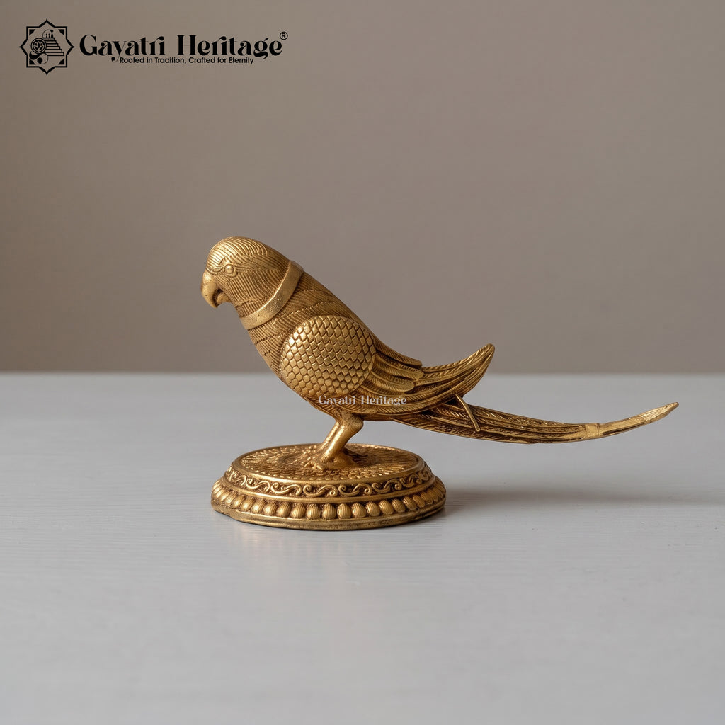 Brass Parrot Statue | Traditional Indian Bird Figurine | Home Decor & Tabletop Accent