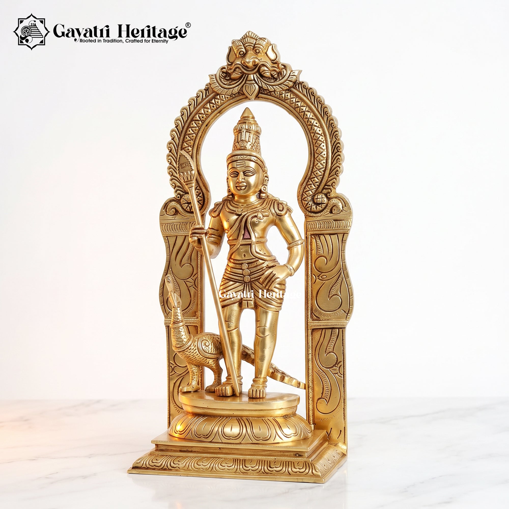 Brass Murugan Statue with Prabhavali | 17 Inch  Lord Kartikeya Idol |Gayatri Heritage
