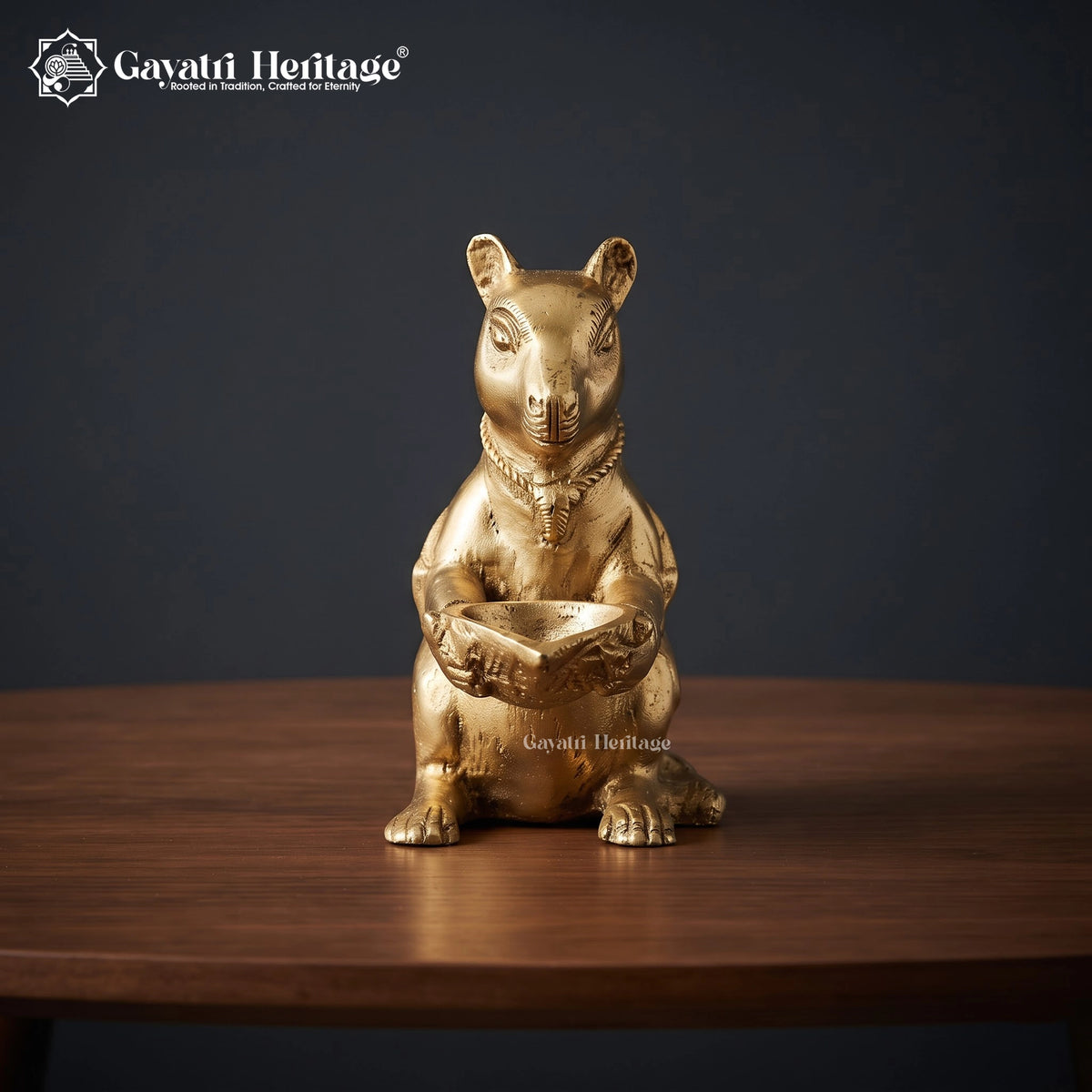 Brass Mushak Diya Statue | Ganpati’s Rat Vahana Oil Lamp Holder | Handcrafted Brass Pooja & Home Decor