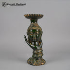 Brass Buddha Candle Holder | Antique Green Finish | Handcrafted Buddhist Figurine & Home Decor