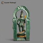 Brass Murugan Idol with Vel & Peacock | Antique Green Patina Kartikeya Statue with Kirtimukha Arch