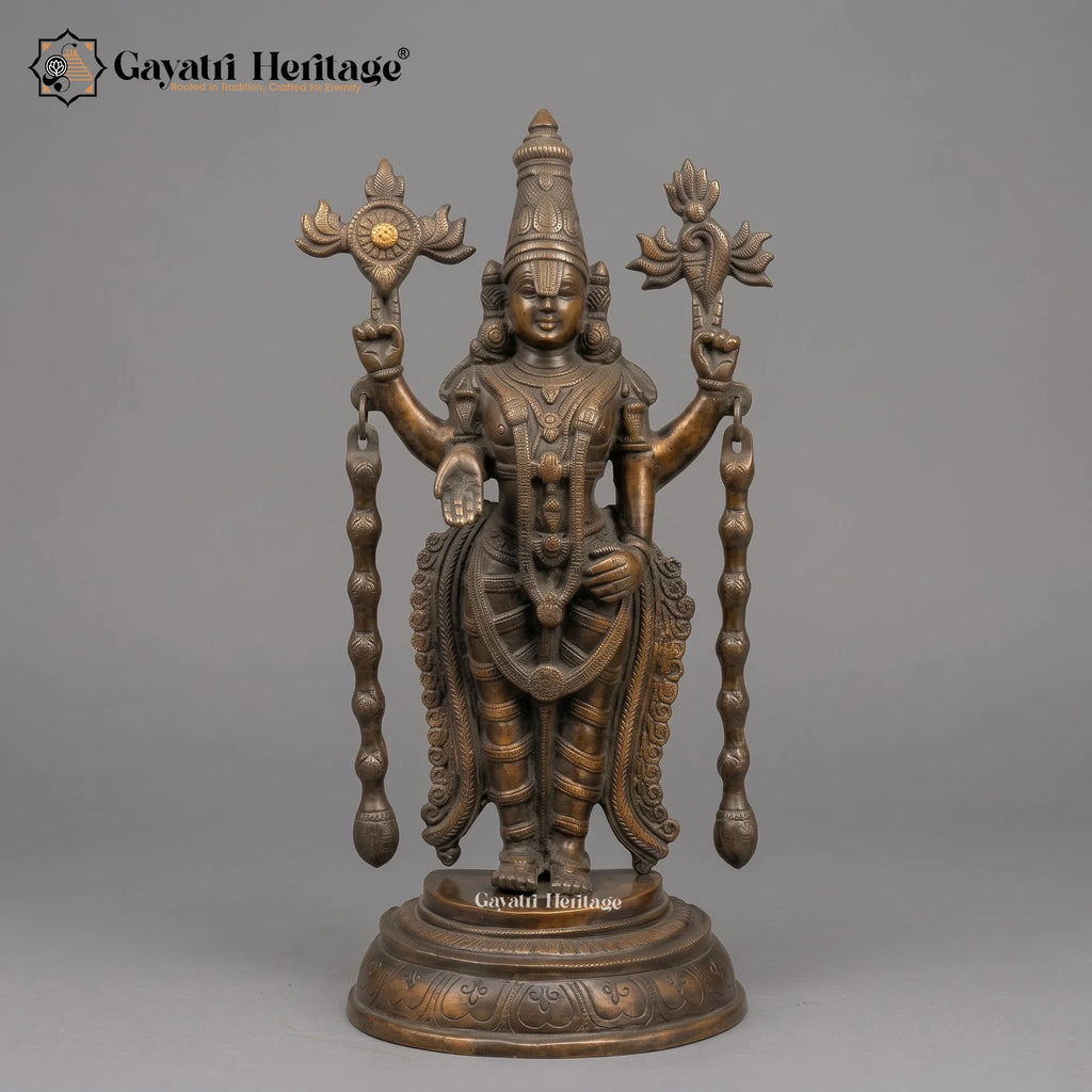 Brass Tirupati Balaji Statue | Black Antique Finish | Standing Venkateswara Idol (16 Inch)