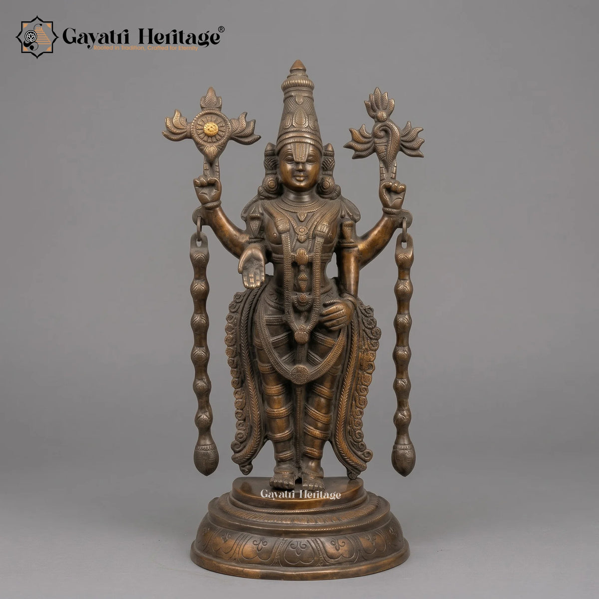 Brass Tirupati Balaji Statue | Black Antique Finish | Standing Venkateswara Idol (16 Inch)