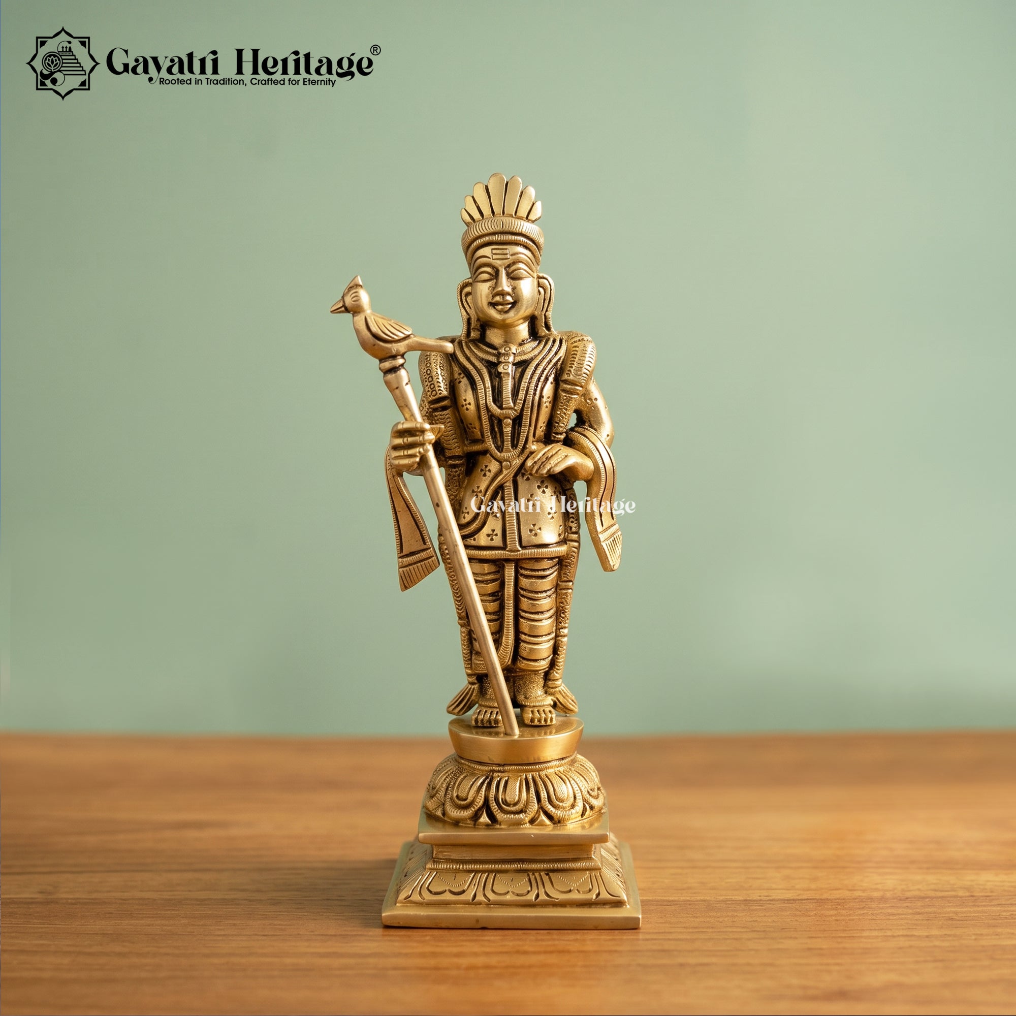 Brass Raja Murugan Statue | 8 Inch Lord  Kartikeya Standing Idol | Gayatri Heritage