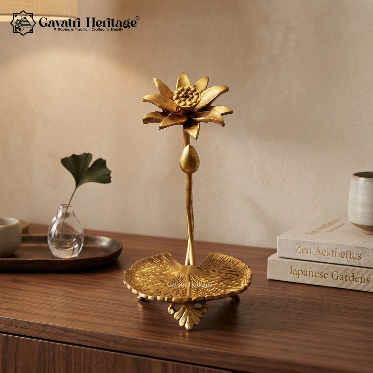 Brass Lotus Flower Showpiece, 11.5 inch, handcrafted by Gayatri Heritage