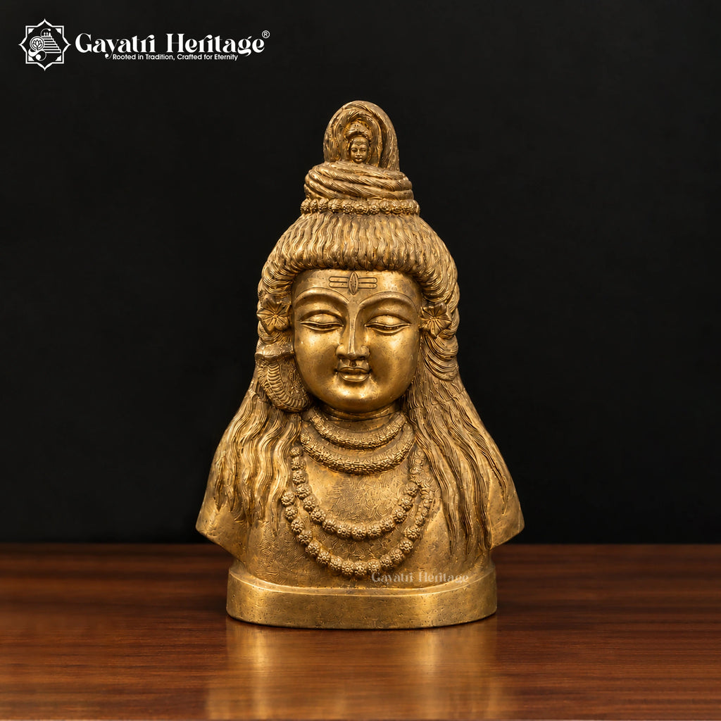 Brass Shiva Head Statue | Handcrafted Lord Shiva Idol | Hindu Meditation & Home Temple Decor