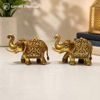 Brass Elephant Pair Statue | Handcrafted Decorative Elephant Set for Home Decor & Vastu