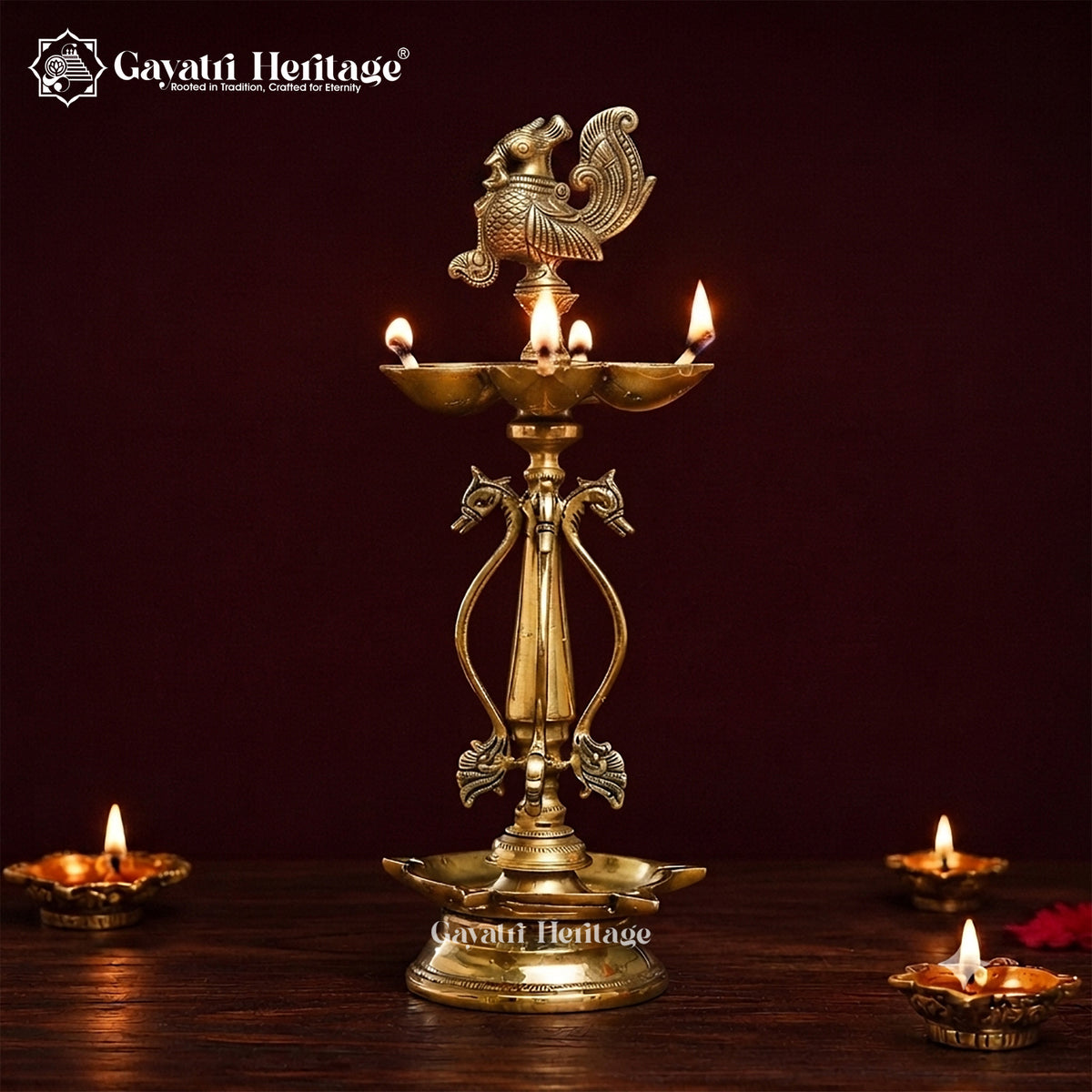 Brass Peacock Lamp – Traditional Diya Décor Piece | Gayatri Heritage