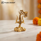 Brass Trishul Om Damru | Lord Shiva Trident with Om & Damru  | Car Dashboard & Home Mandir Decor