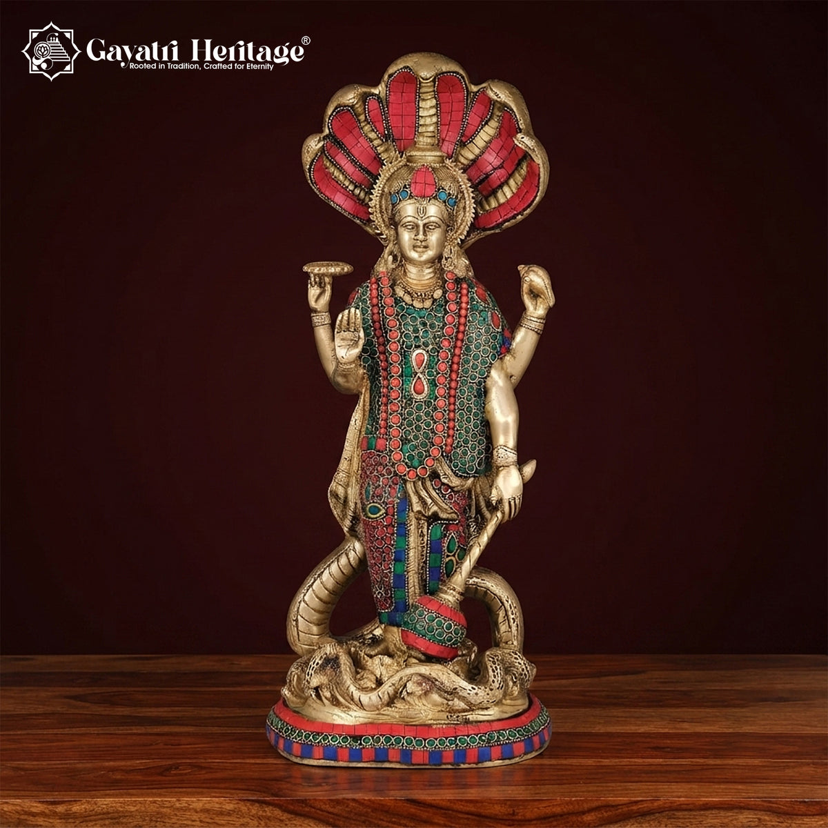 Brass Lord Vishnu Idol, 17.5 inch, handcrafted by Gayatri Heritage