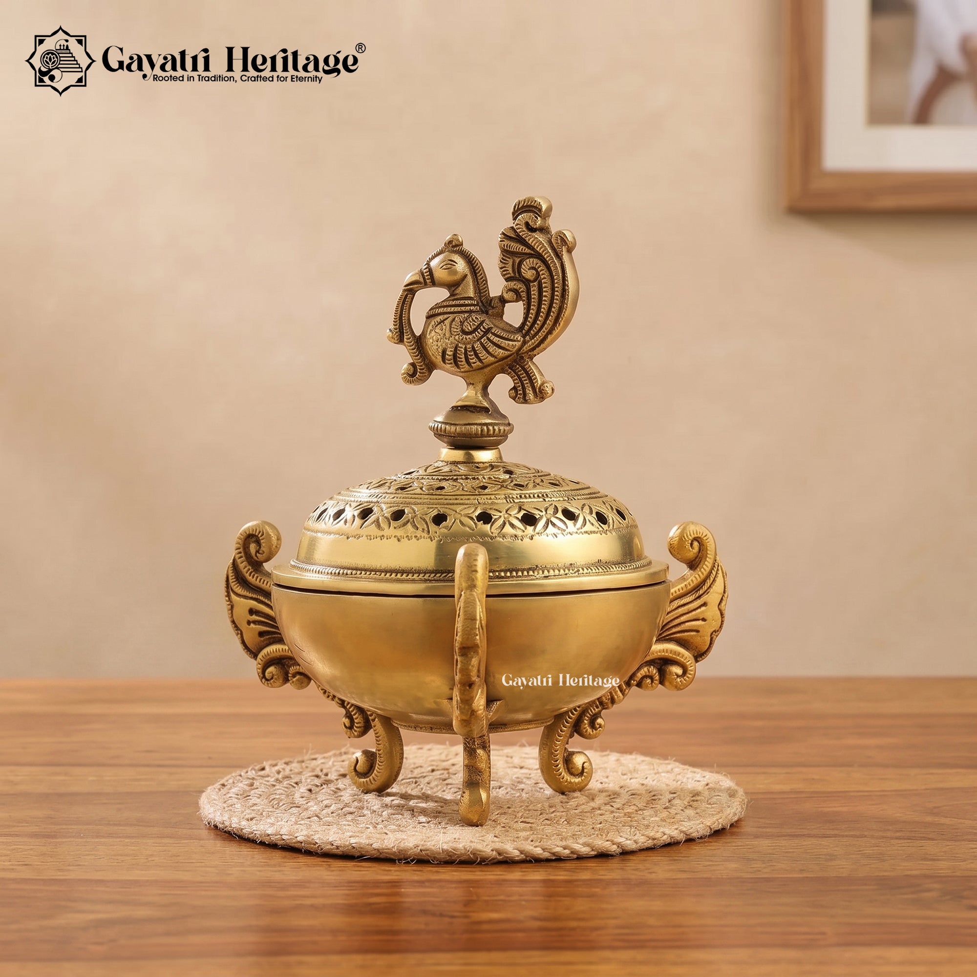 Brass Peacock Dhoop Dani & Incense Holder – Handcrafted Indian Pooja & Home Decor Gayatri Heitage