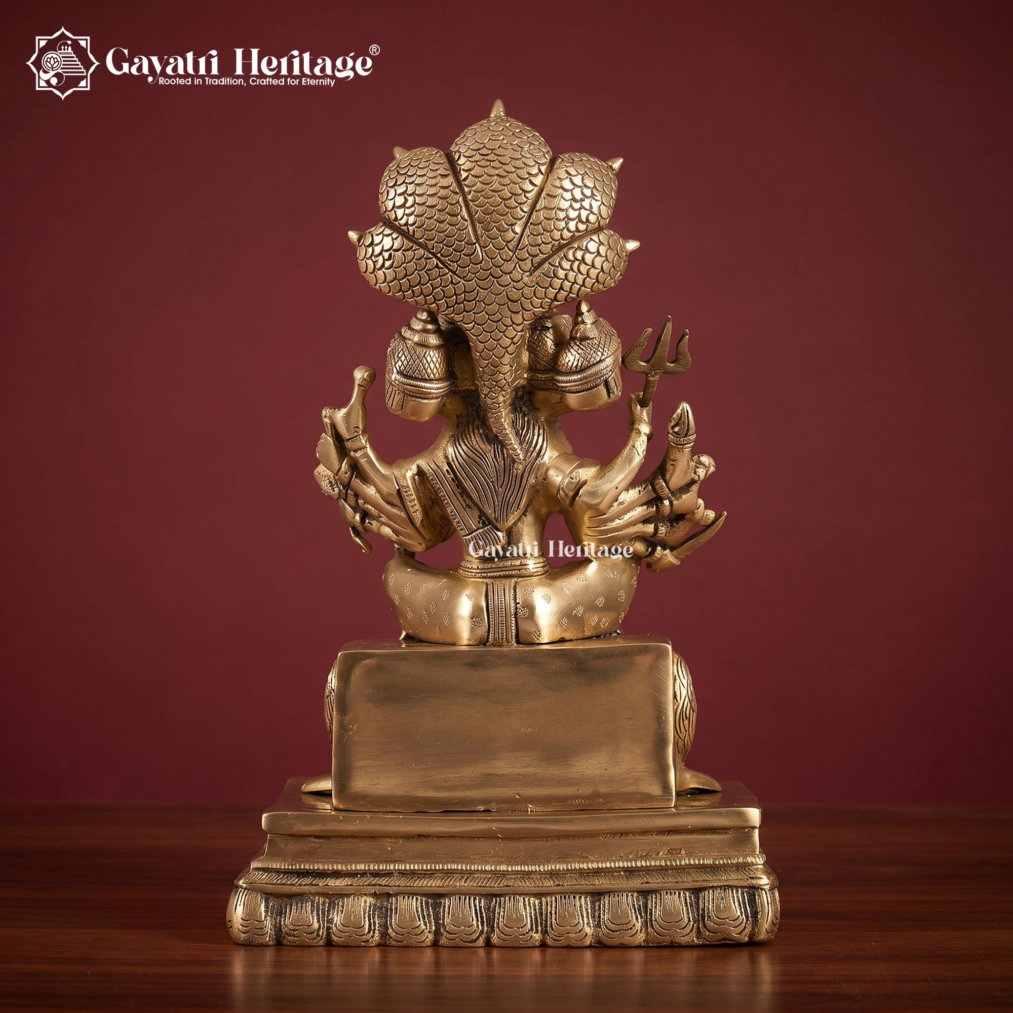 Brass Six Faced Durga with Naga Aura & Lions |  Divine Shakti Idol | Pooja Room Decor  | Gayatri Heritage