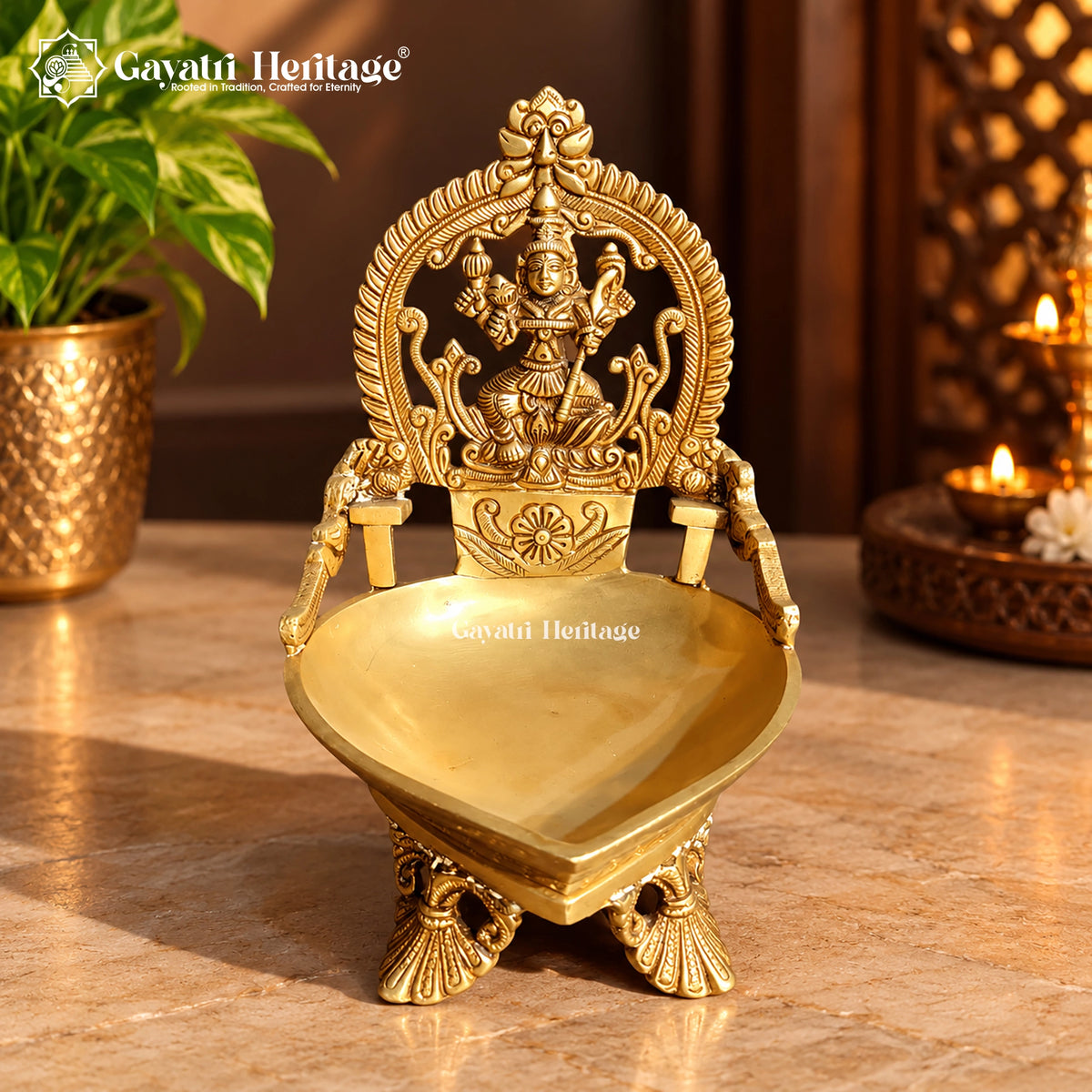 Brass Lalitha Devi Vilakku | Traditional Hindu Oil Lamp, Handcrafted Pooja Deepam, Temple Decor & Festive Gift