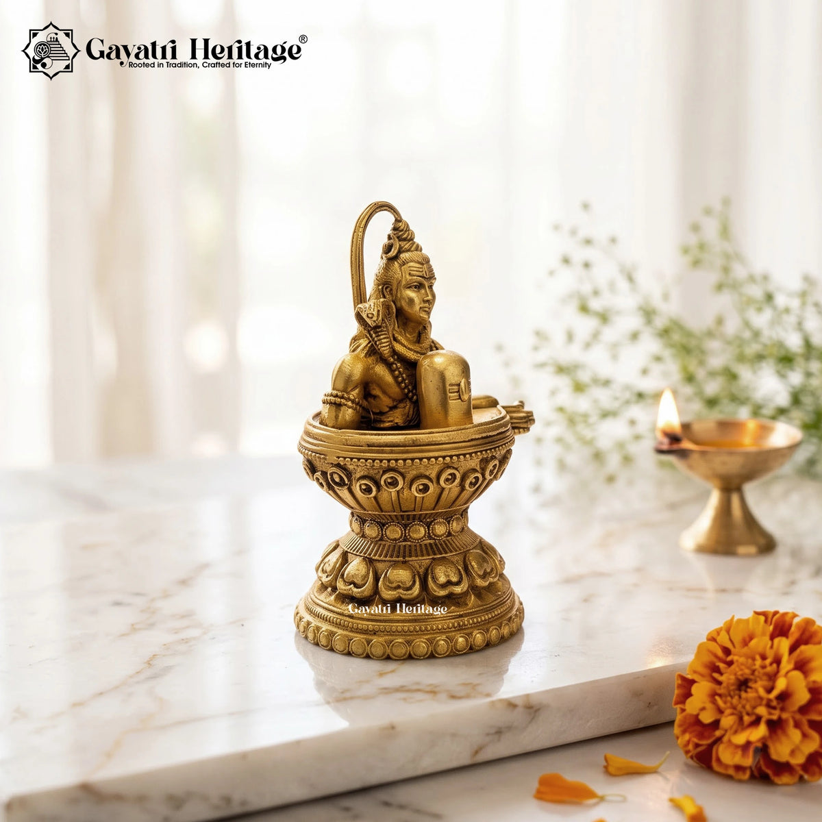 Brass Shivling Idol, Lord Shiva Mahadev with Ganga, Trishul & Snake, Shiva Lingam for Home Mandir & Pooja