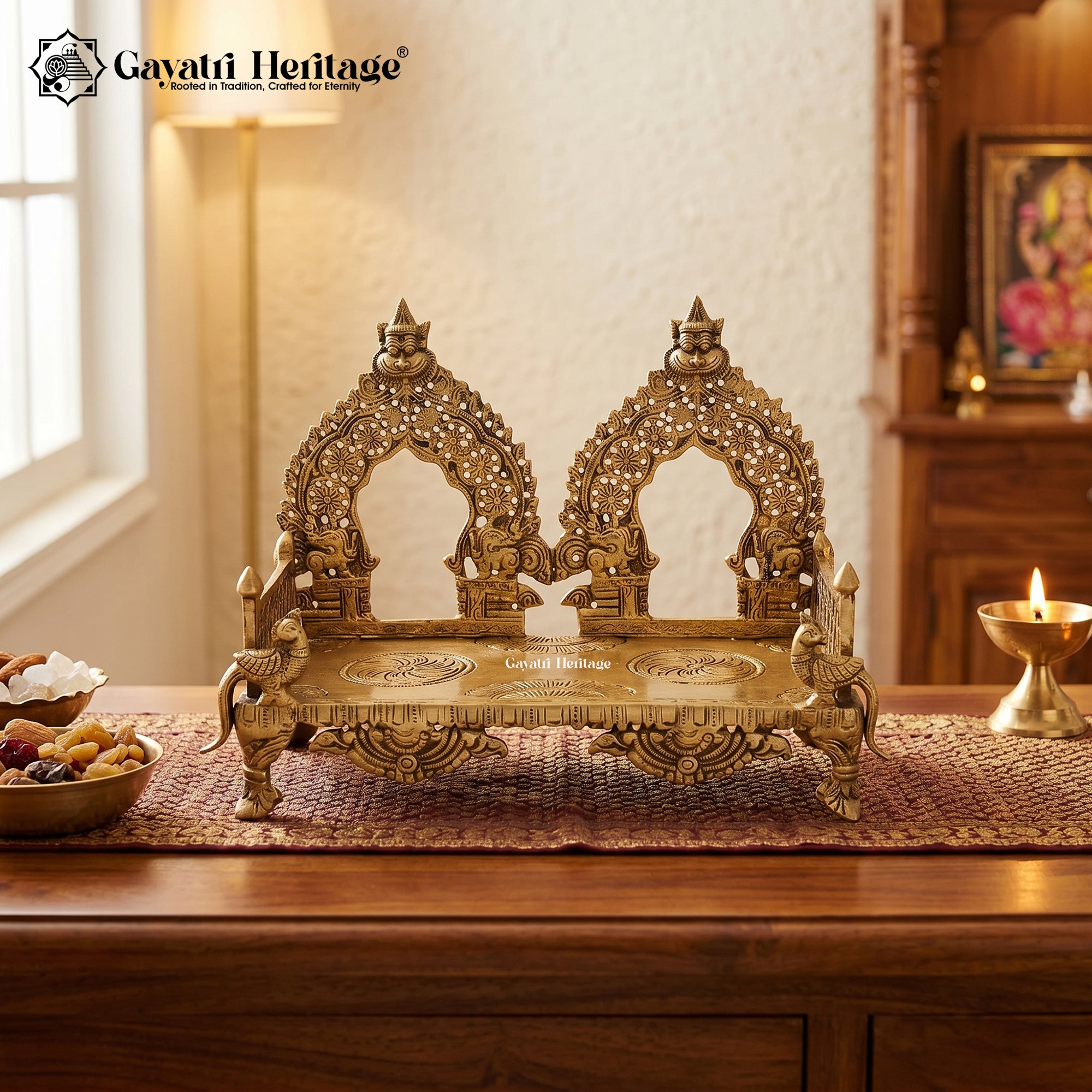 Brass Pooja Singhasan – Handcrafted Deity Throne for Home Temple | Gayatri Heritage