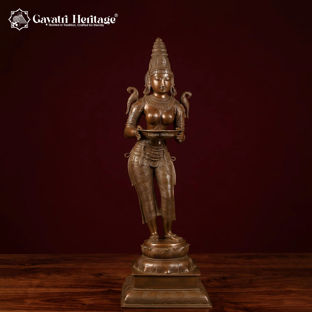 Brass Large Size Deep Lady Figurine, 51.5 inch, handcrafted by Gayatri Heritage