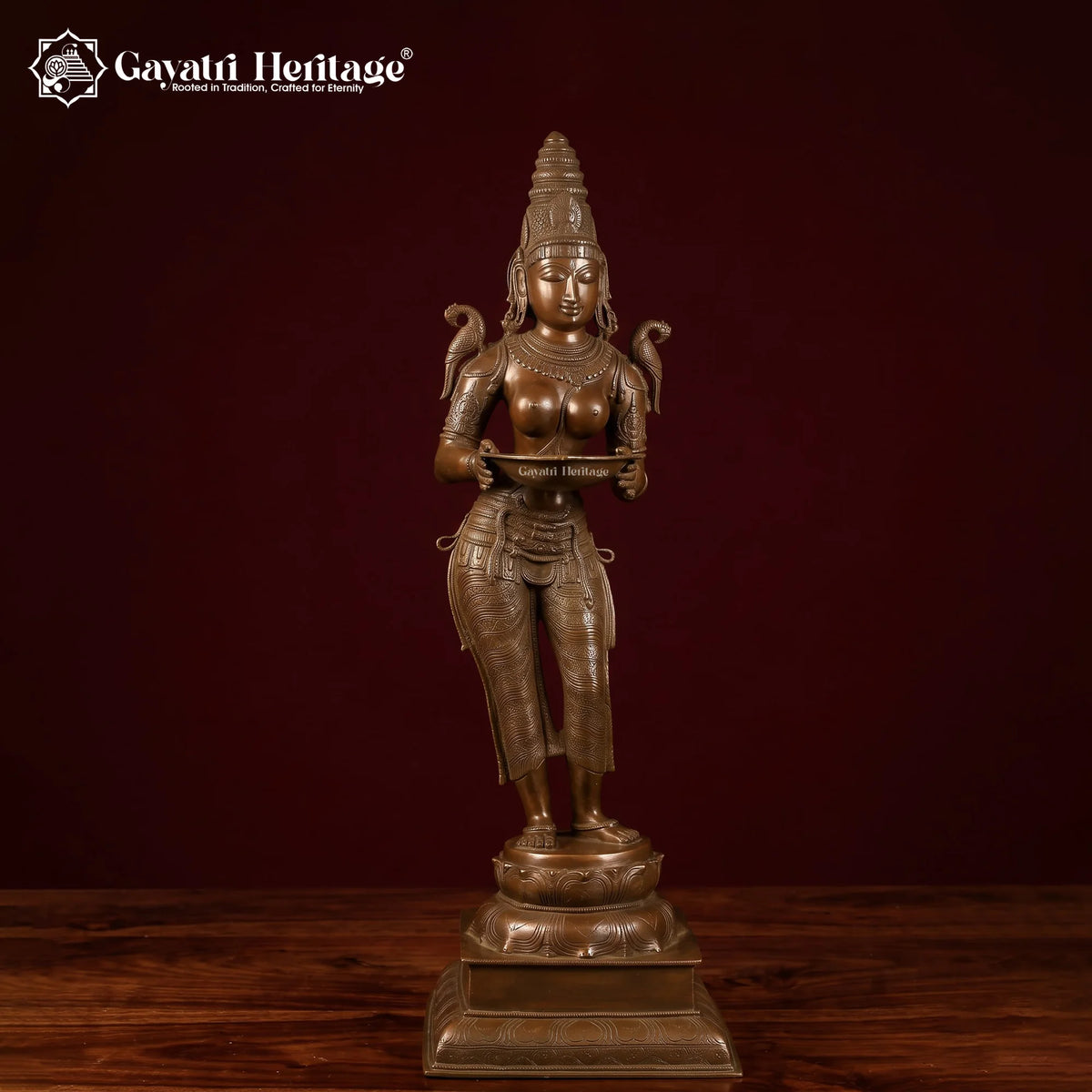 Brass Large Size Deep Lady Figurine, 51.5 inch, handcrafted by Gayatri Heritage