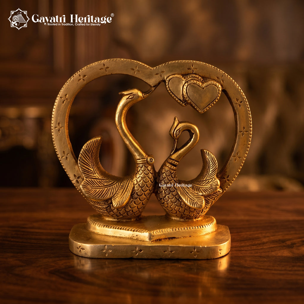 Antique Brass Twin Swan Heart Figurine 5.5" |  Handcrafted Love Birds Statue | Anniversary & Wedding Gift  | Gayatri Heritage