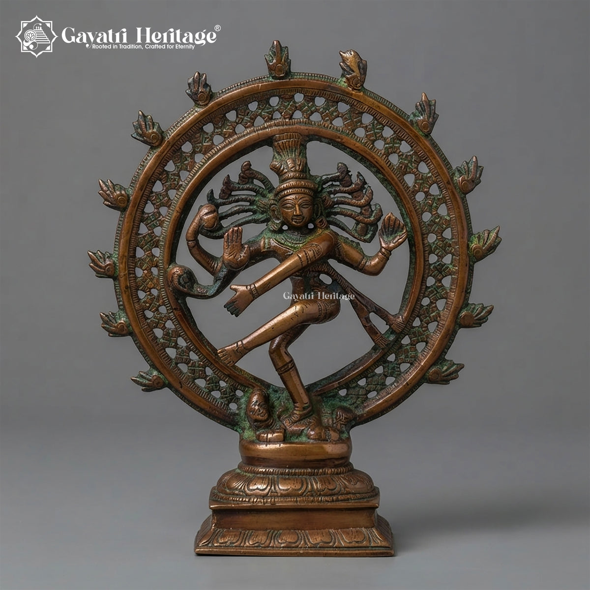 Antique Brass Nataraja Statue – Hand-Pierced Ring Design | Warm Bronze Finish