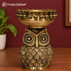 Brass Owl Urli with Bells – Handmade Lakshmi Owl Flower Bowl, Floating Candle & Diwali Decor
