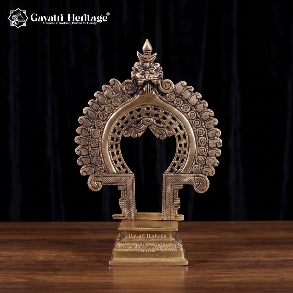 Brass Prabhavali with Kirtimukha and Yali | Traditional Temple Idol Arch (10 Inch)