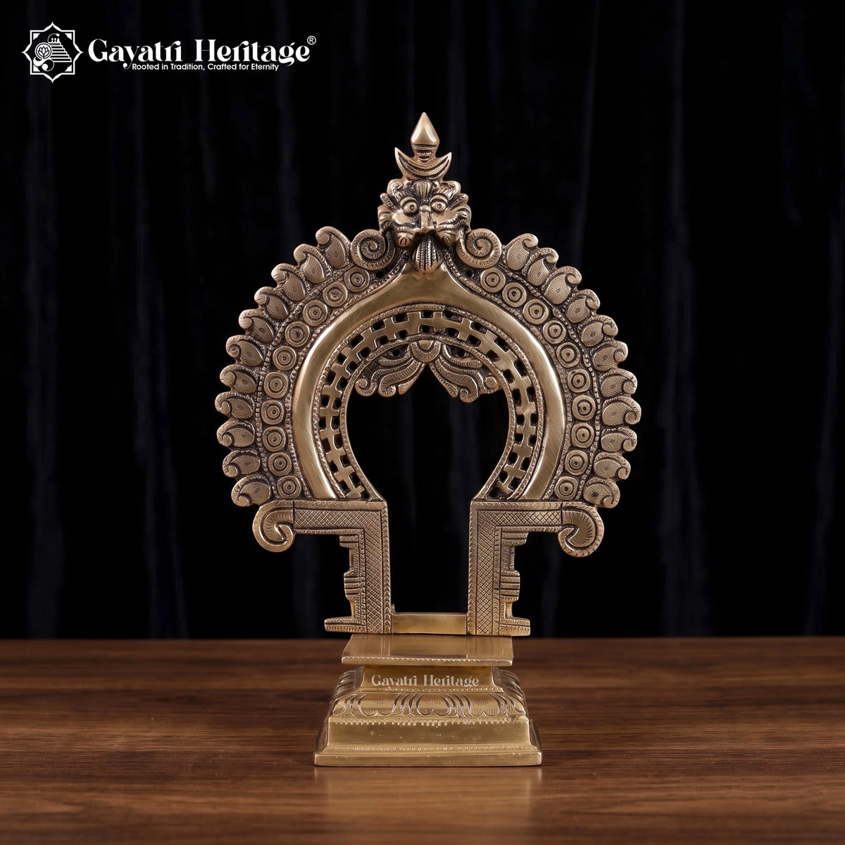 Brass Prabhavali with Kirtimukha and Yali | Traditional Temple Idol Arch (10 Inch)