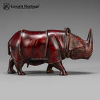 Brass Rhino Statue – Deep Red Maroon Antique Finish with Textured Skin Detail