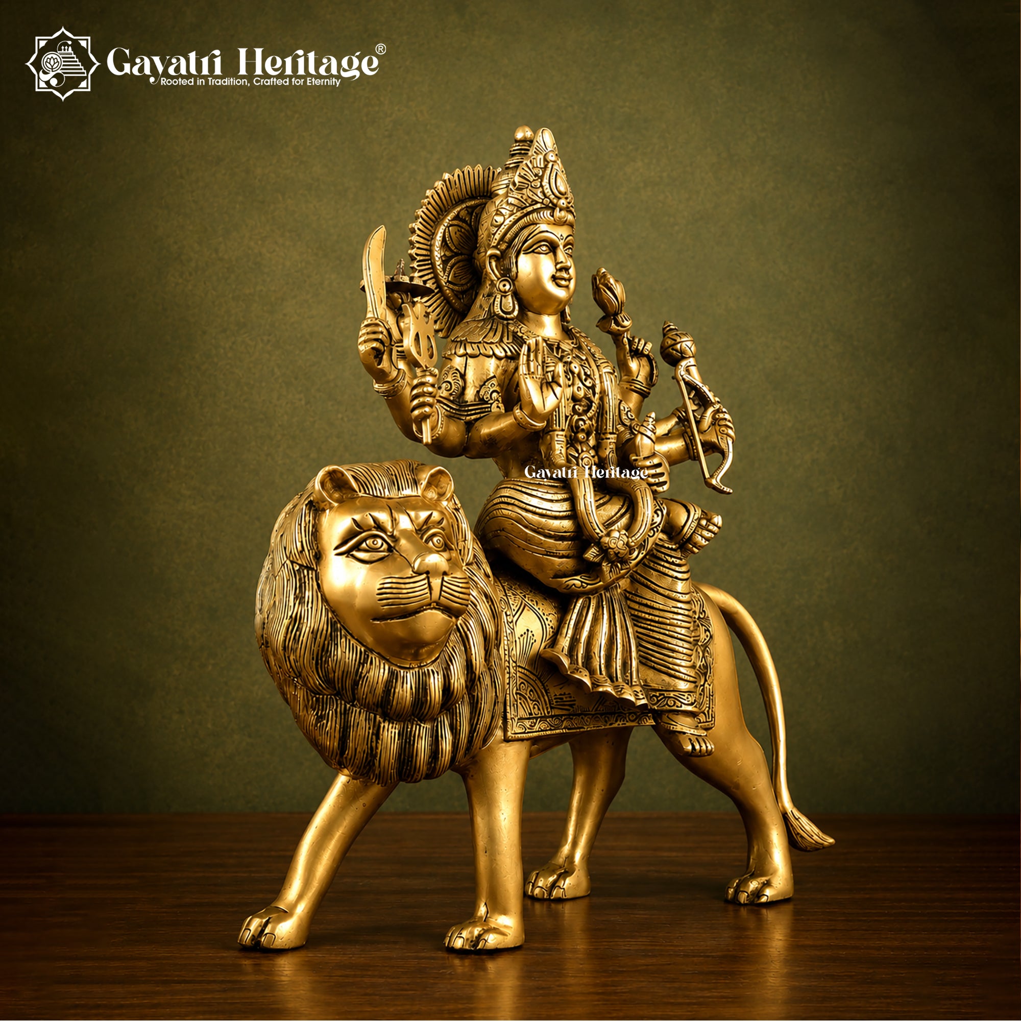 Brass Durga Mata Idol Sitting on Lion | Antique Finish | Hand Crafted Statue | Home Temple Decor
