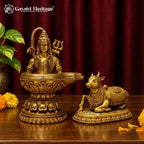 Brass Shiva Lingam with Nandi Set, 5 inch, handcrafted by Gayatri Heritage