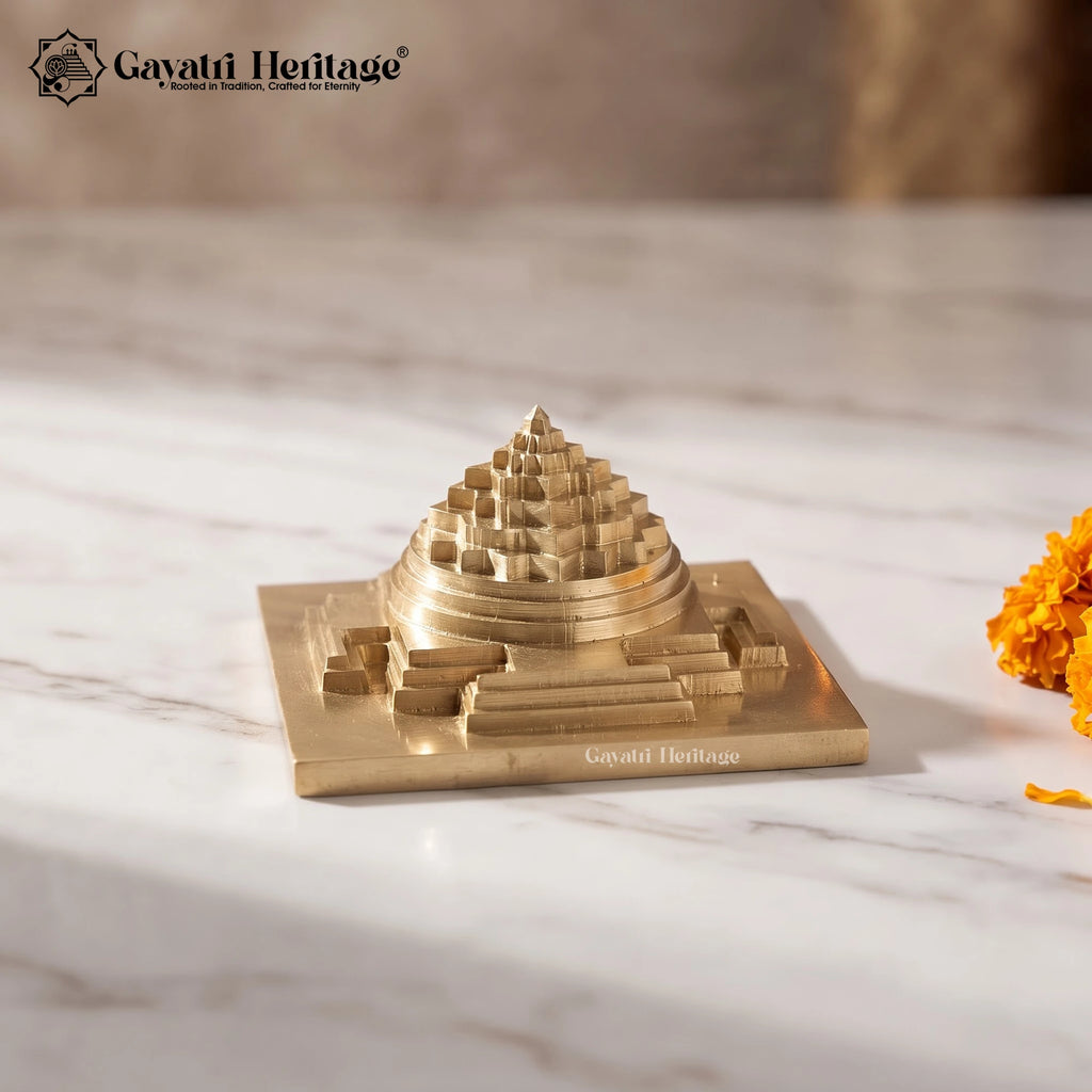 Brass 3D Model Shree Yantra | Sacred Shri Yantra Vastu & Pooja Home Decor | Spiritual Gift