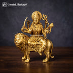 Brass Durga Maa Idol on Lion | Handcrafted Goddess Durga Sculpture