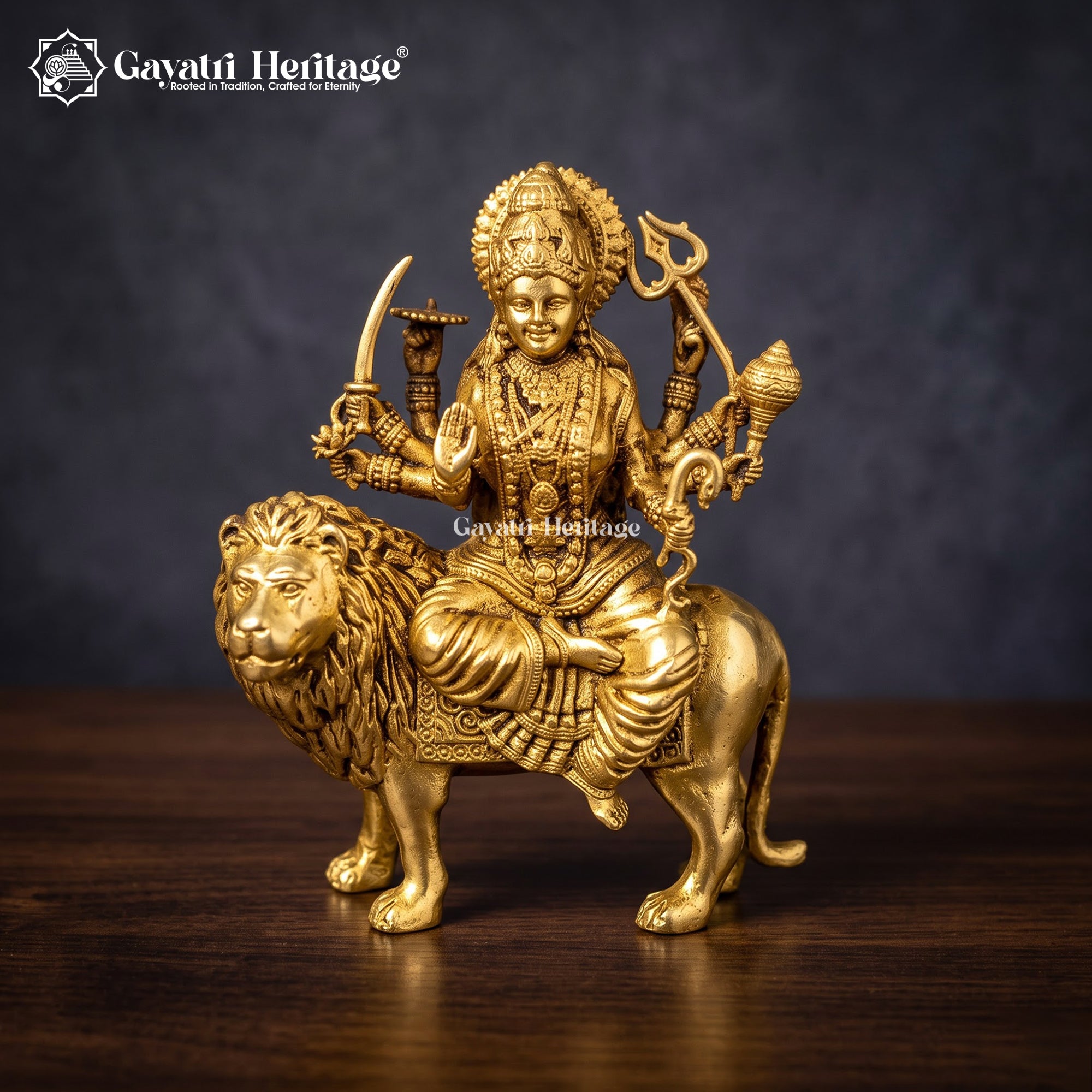 Brass Durga Maa Idol on Lion | Handcrafted Goddess Durga Sculpture