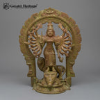 Brass Chamunda Devi Idol | Natural Bronze Finish with Carved Prabhavali Arch