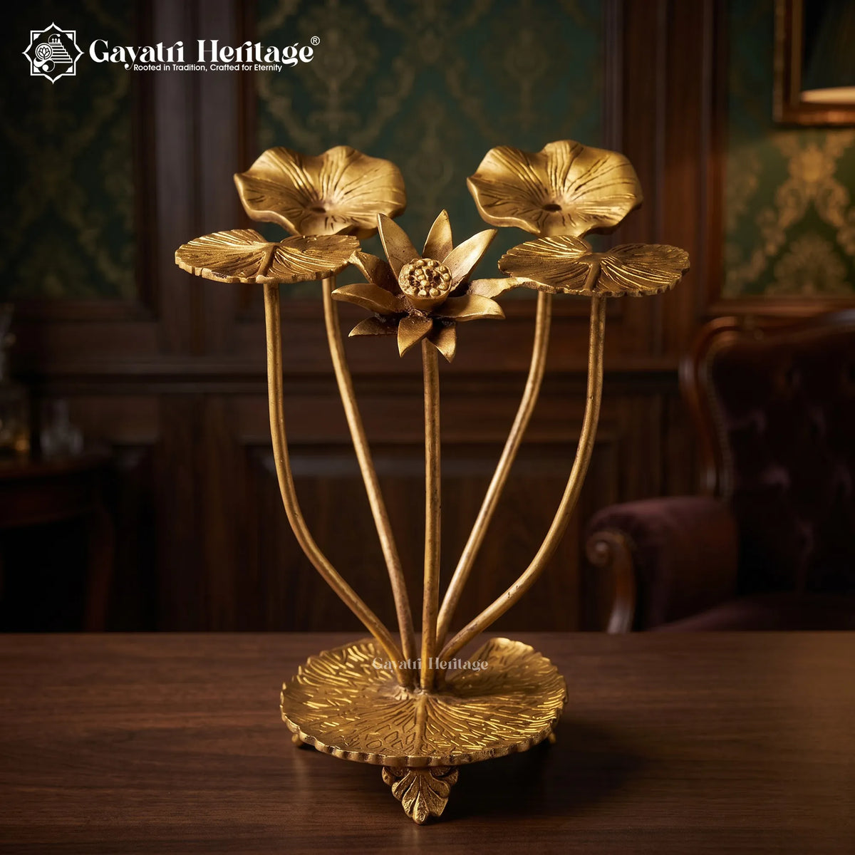 Brass Lotus Showpiece, 12 inch, handcrafted by Gayatri Heritage