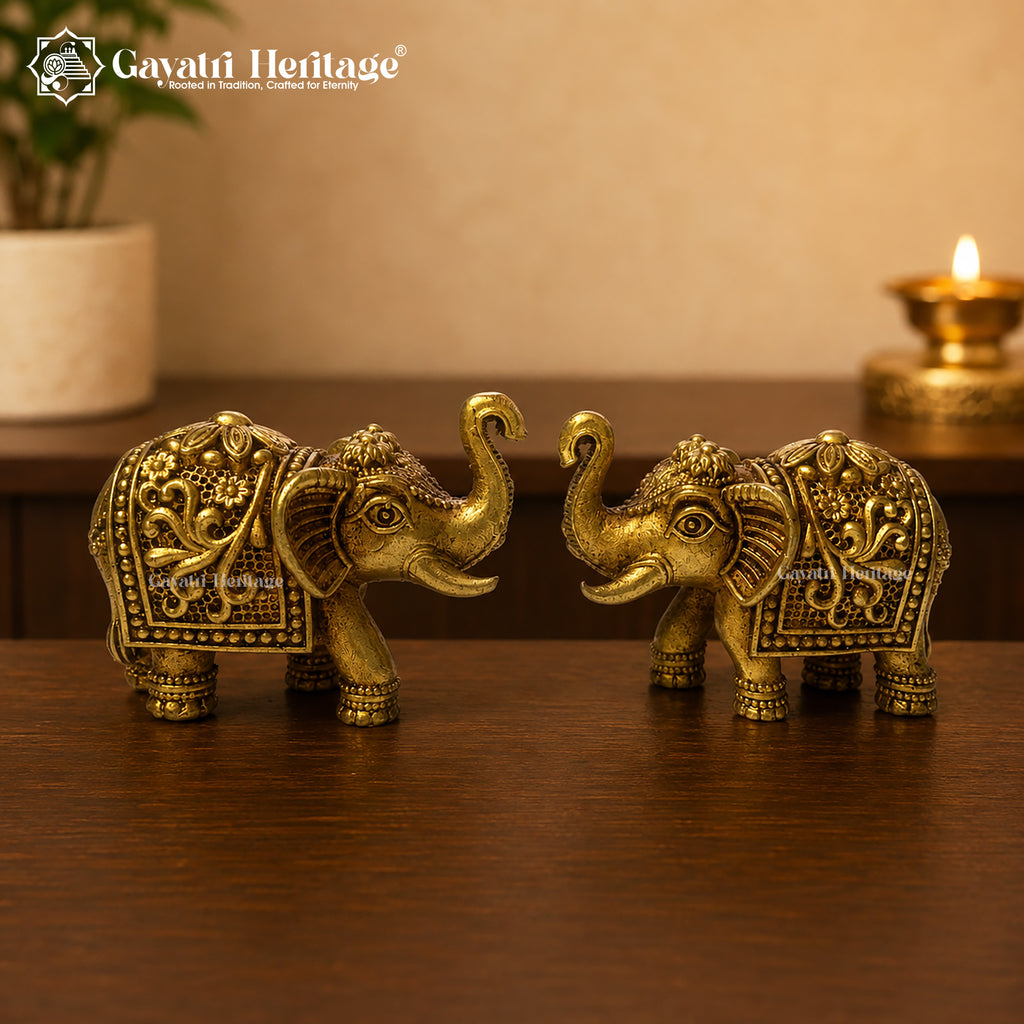 Brass Elephant Statue| Home & Office Decor | Lucky Elephant Showpiece