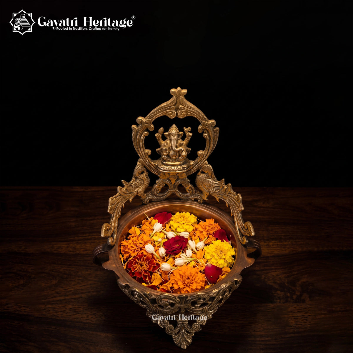 Brass Ganesh Urli, 11 inch, handcrafted by Gayatri Heritage