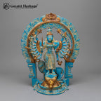 Brass Mahishasura Mardini Statue | Turquoise & Gold Finish Durga Idol – 12 Inch