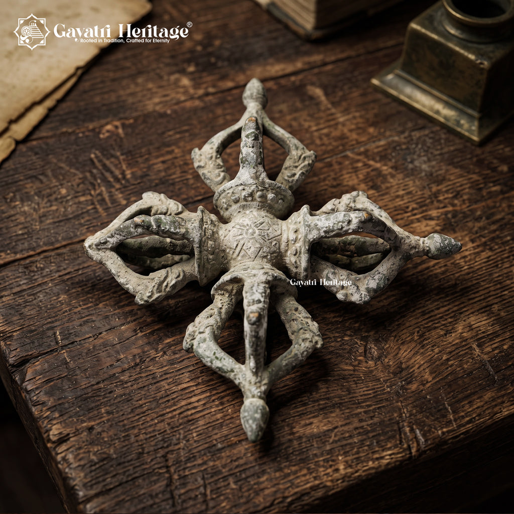 Antique Tibetan Double Vajra (Vishwavajra) | 100+ Year Old Bronze Ritual Object | Rare Altar Piece | Himalayan Collectible