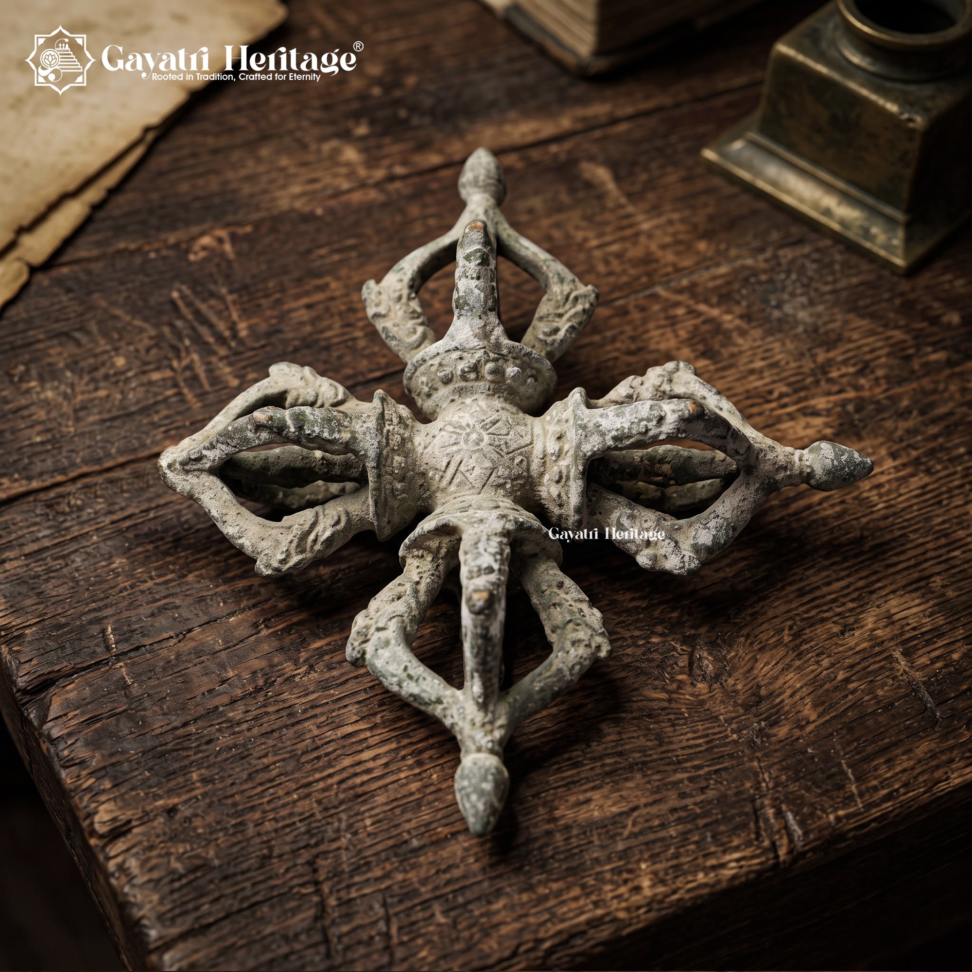 Antique Tibetan Double Vajra (Vishwavajra) | 100+ Year Old Bronze Ritual Object | Rare Altar Piece | Himalayan Collectible