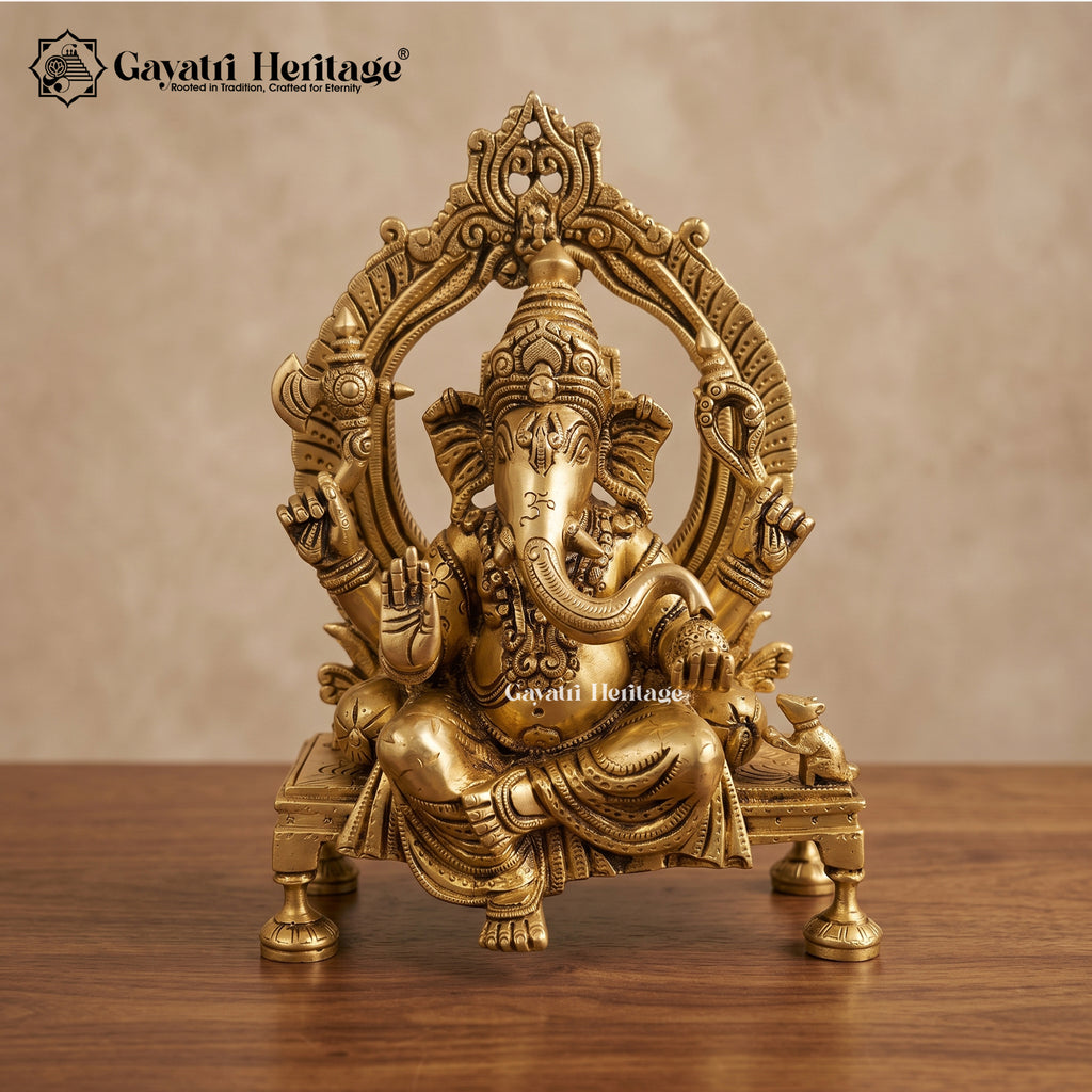 Brass Ganesh Statue with Prabhavali – Ganpati Idol | Gayatri Heritage