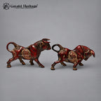 Brass Bull Pair | Antique Red Finish | Powerful Bull Sculpture for Home & Office Decor