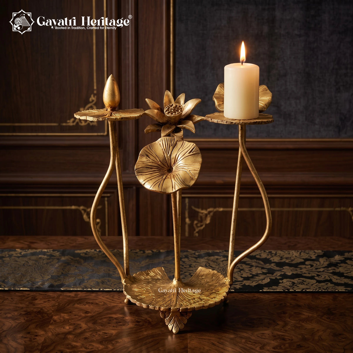 Brass Lotus Candle Stand, handcrafted by Gayatri Heritage
